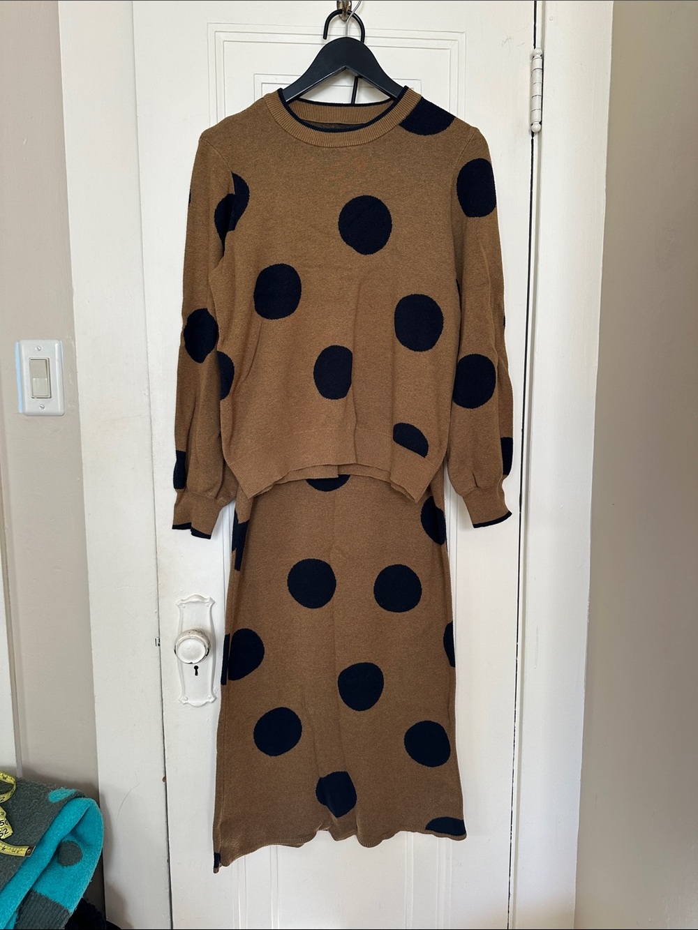 Polka Dot Knit Sweater Set - Brown and Black